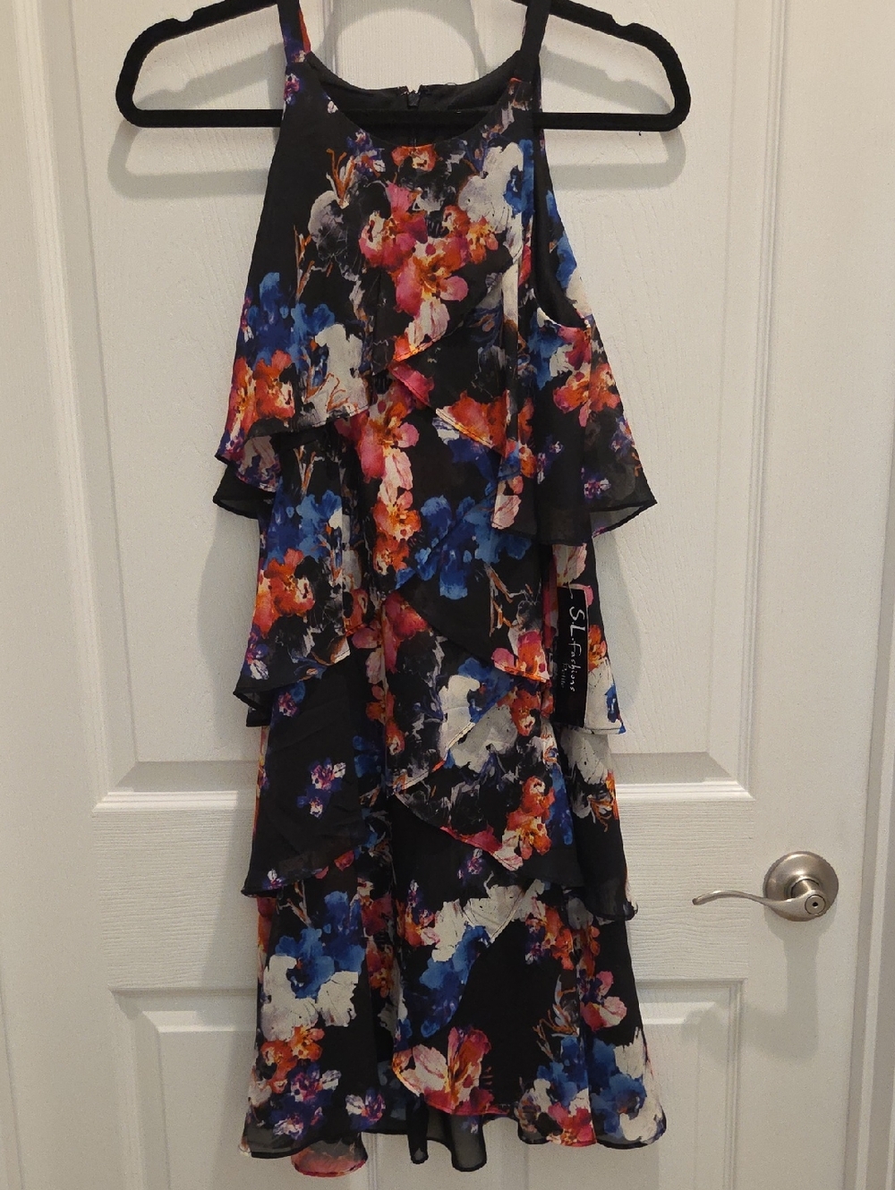 Floral Tiered Dress in Black Multicolor